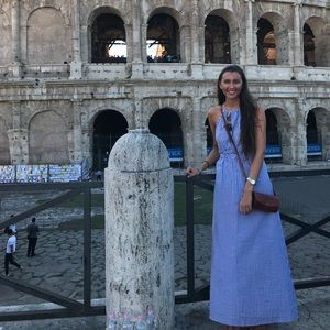 Blue and white striped maxi